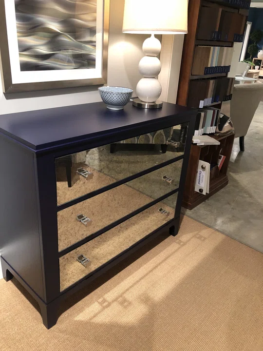 Front Street Mirrored Bachelors Chest in Navy - used in Occasional Setting