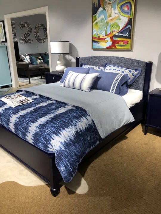 Perfect Balance Arch Top Fabric Panel bed and Highbury in Navy Finish