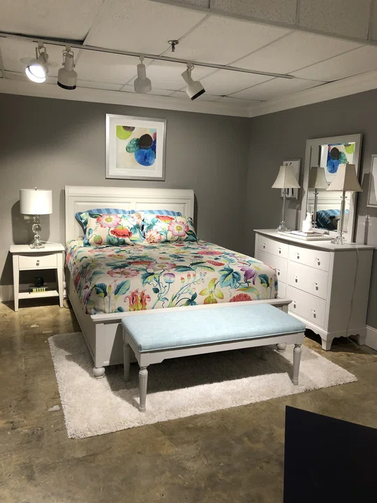 Perfect Balance Sleigh Bed and Montelena in Pearl White Finish